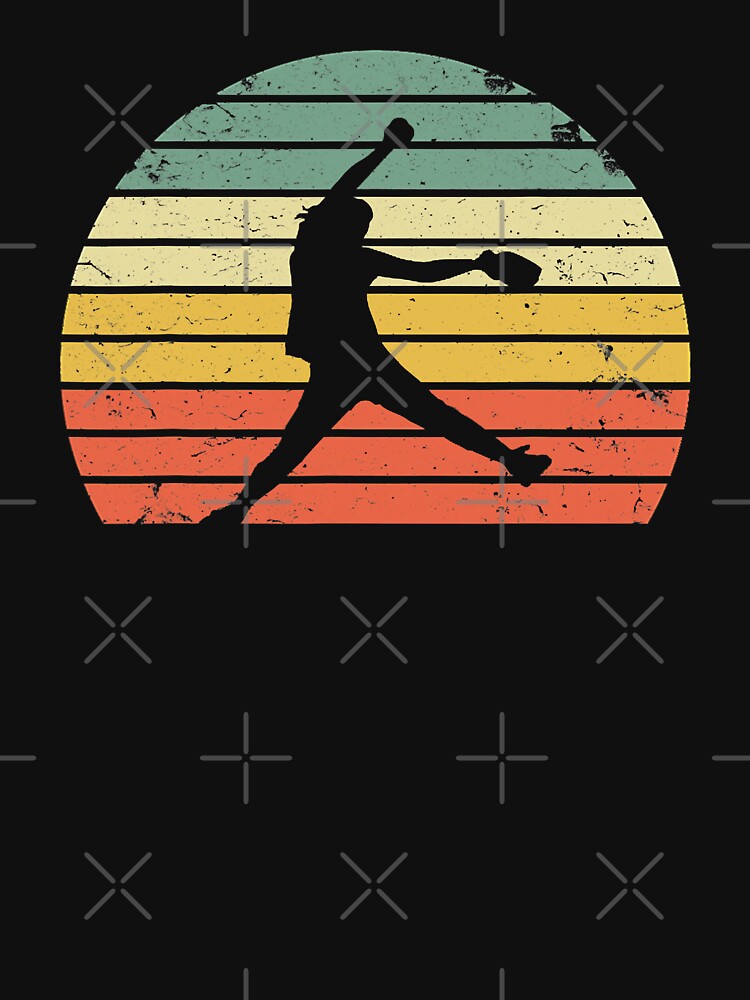 Vintage Softball Girl Pitching Silhouette Retro Sunset by MichelSorour