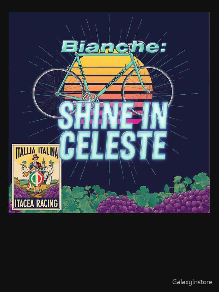 Bianchi T-Shirt - Shine in Celeste Retro Bike Tee by GalaxyInstore