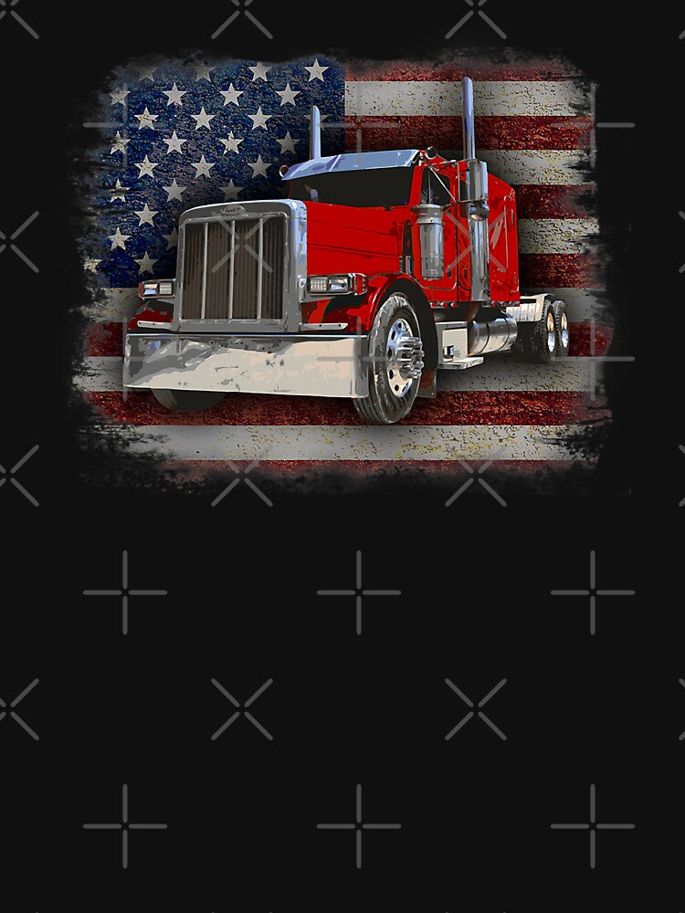 Trucker With American Flag And Big Rig by GardNewerd