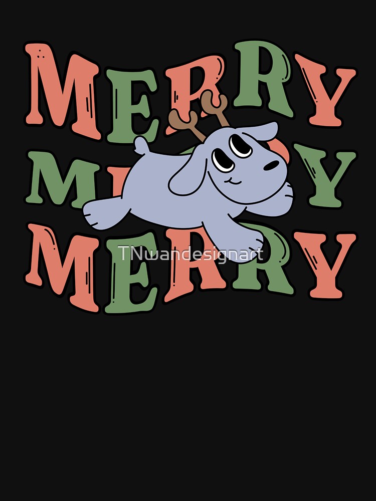 Merry xmas cute reindeer dog groovy retro vintage Christmas matching family by TNwandesignart