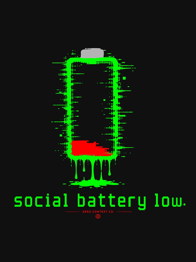 Social Battery Low – Glitch Battery Digital Decay Streetwear Graphic by ZeroContextCo