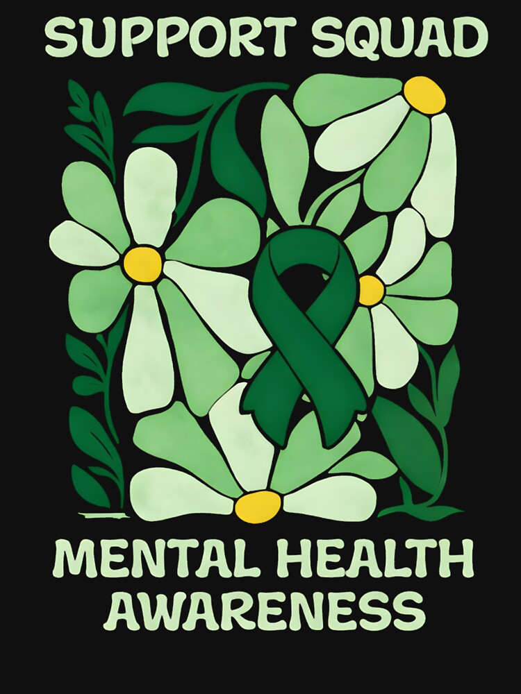 Support Squad Mental Health Awareness Green Ribbon Floral Design | Anxiety Depression Support Shirt by Artbyrome