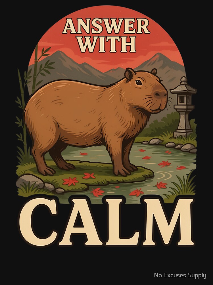 Answer With Calm Capybara – Vintage Stoic Zen Design by No Excuses Supply