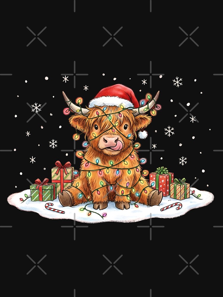 Christmas Highland Cow - Moo-rry Christmas Funny Santa Hat by Abdeelol