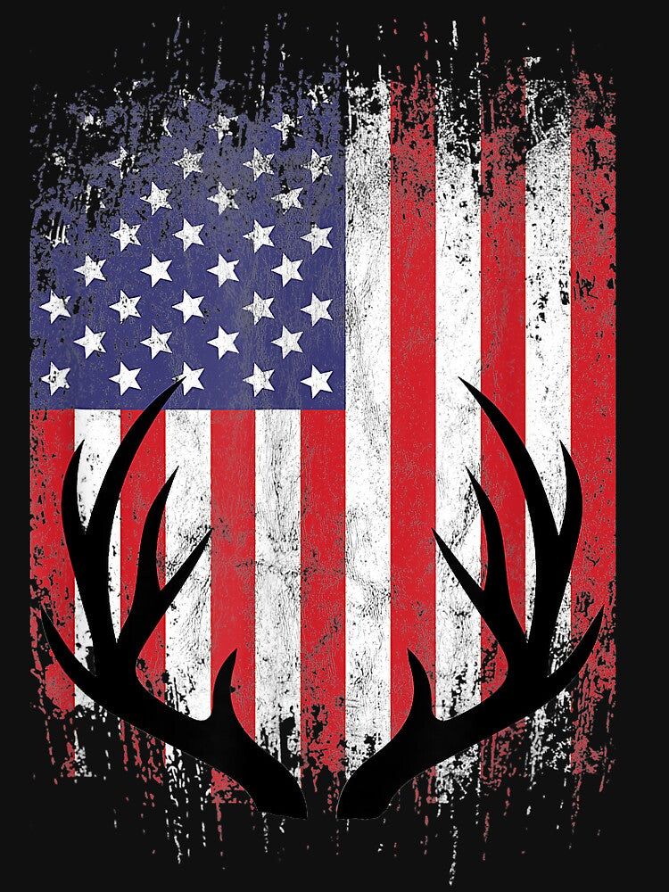 Deer Hunting American Flag Whitetail Buck Antlers by phoebeburrows