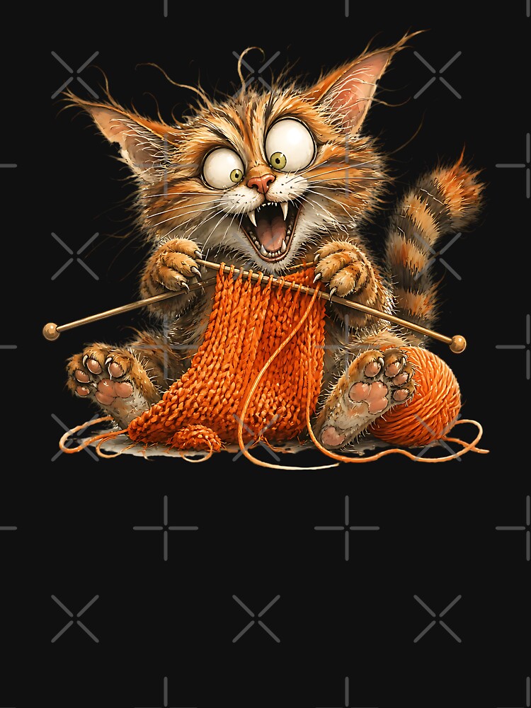 Wonky Cat Knitting Wildly With Tangled Orange Yarn by Wilcox PhotoArt