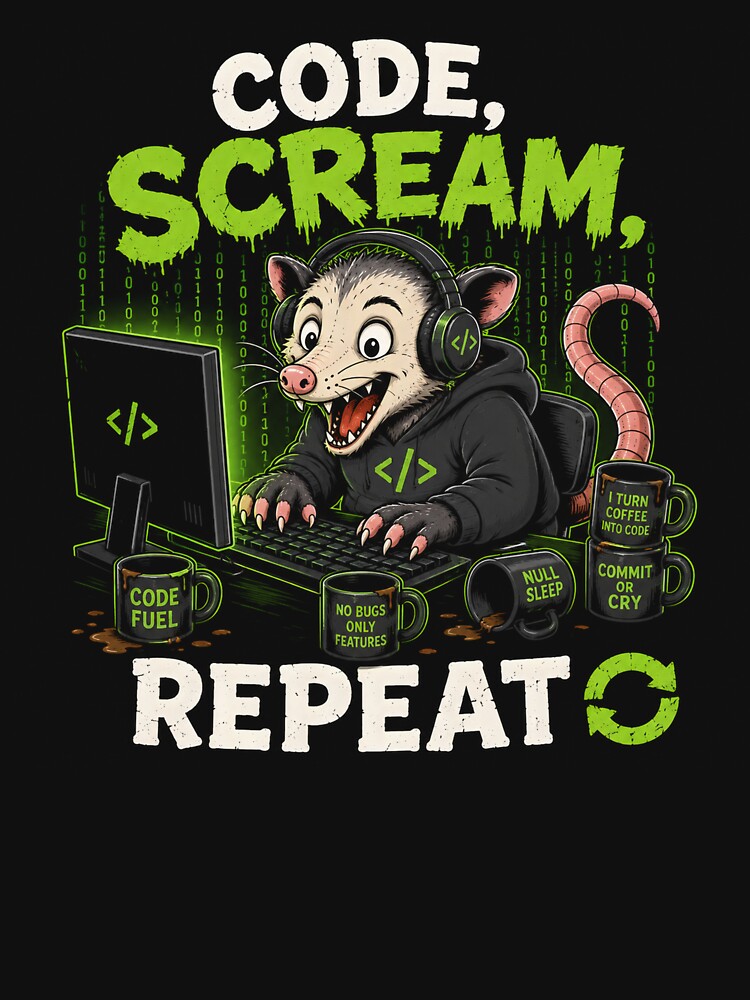 Code Scream Repeat Funny Programmer Possum – Coding Developer Retro Tech Humor Design by PatysArt