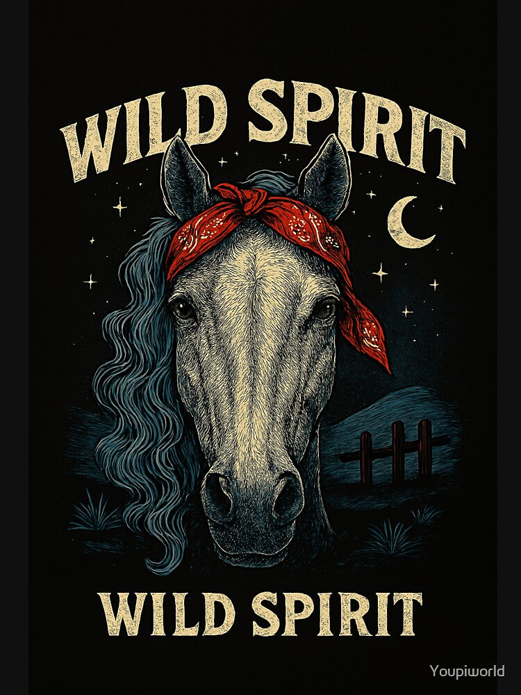 Wild Spirit Horse – Red Bandana Western Animal Art on Black by Youpiworld