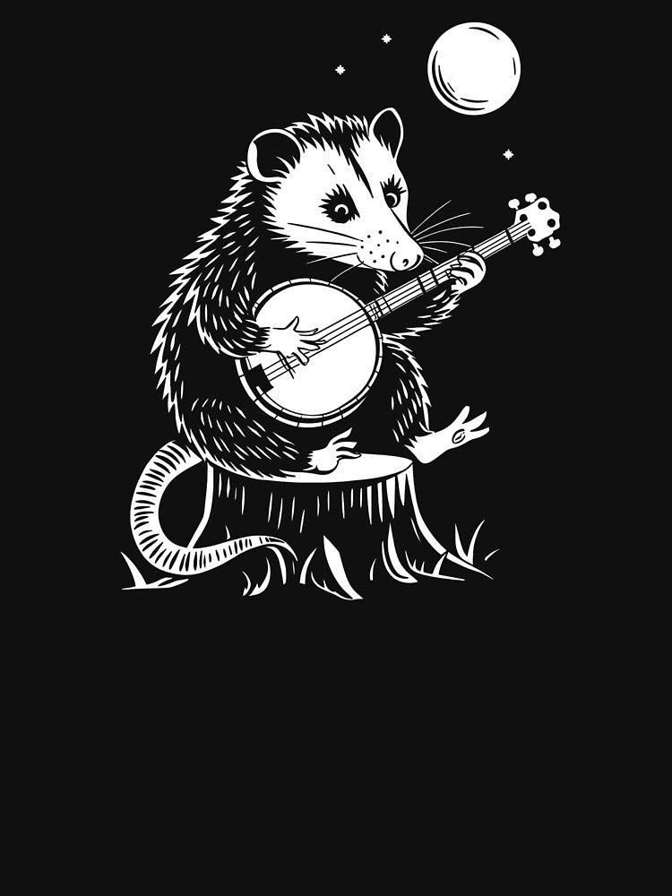 Funny Opossum Playing Banjo Shirt - This gift is perfect for lovers of banjos, animals, and quirky humor. by ZyziowskyArt