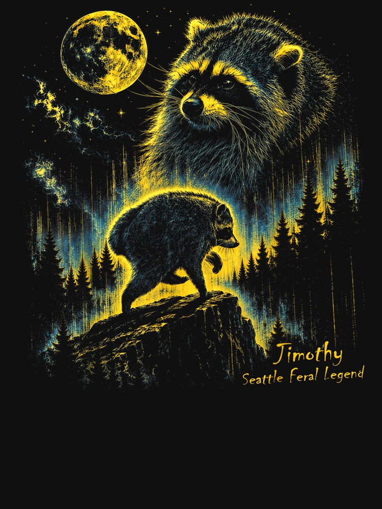 Jimothy Seattle Raccoon Feral Legend Retro Moon Art by Juansustait