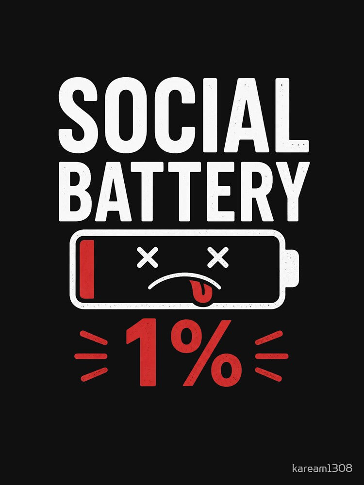 Social Battery 1% Funny Introvert T-Shirt by kaream1308