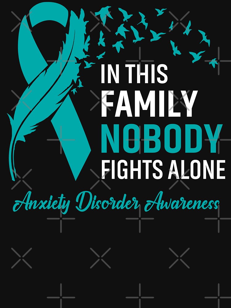 In This Family Nobody Fights Alone Anxiety Disorder Awareness Feather Ribbon by frechettee