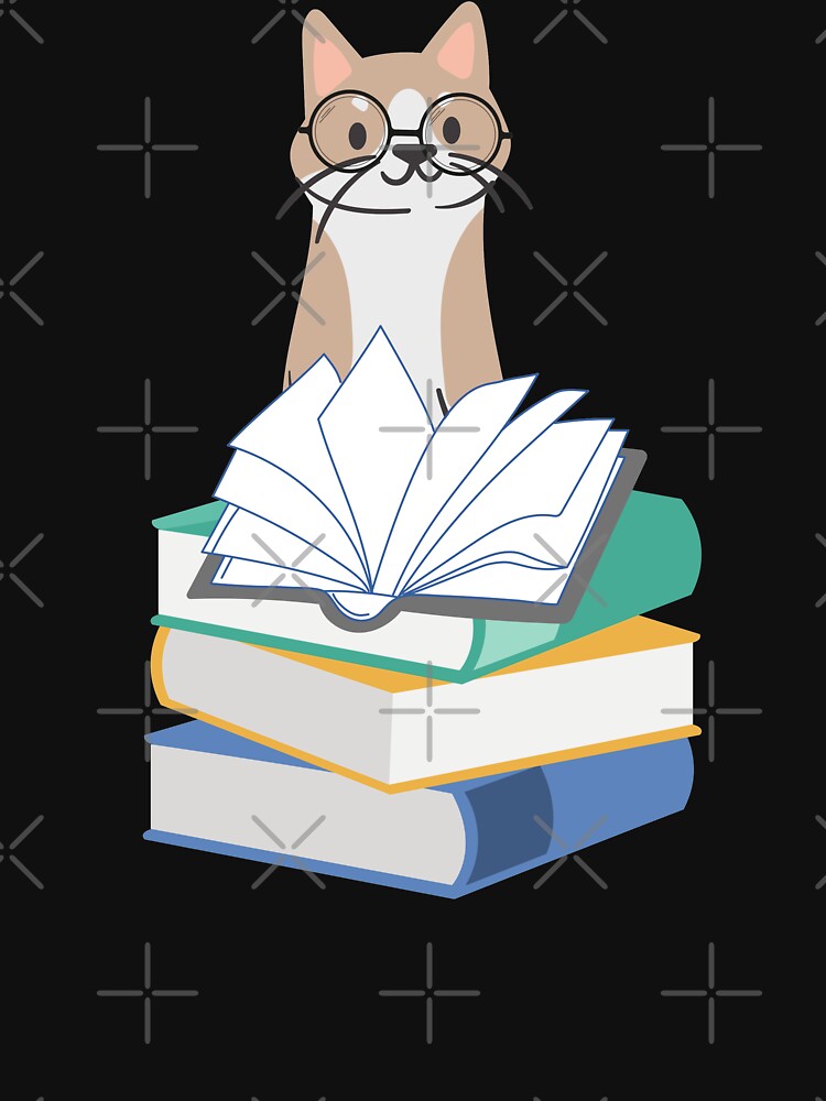 Book Lover Cute Cat With Pile Of Books by BellaVille