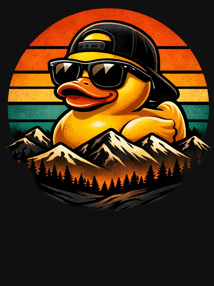 Funny Cool Duck Retro Sunset Shirt, Rubber Duck Sunglasses Graphic Tee, Cute Duck Meme Design for Men Women Kids by Artbyrome