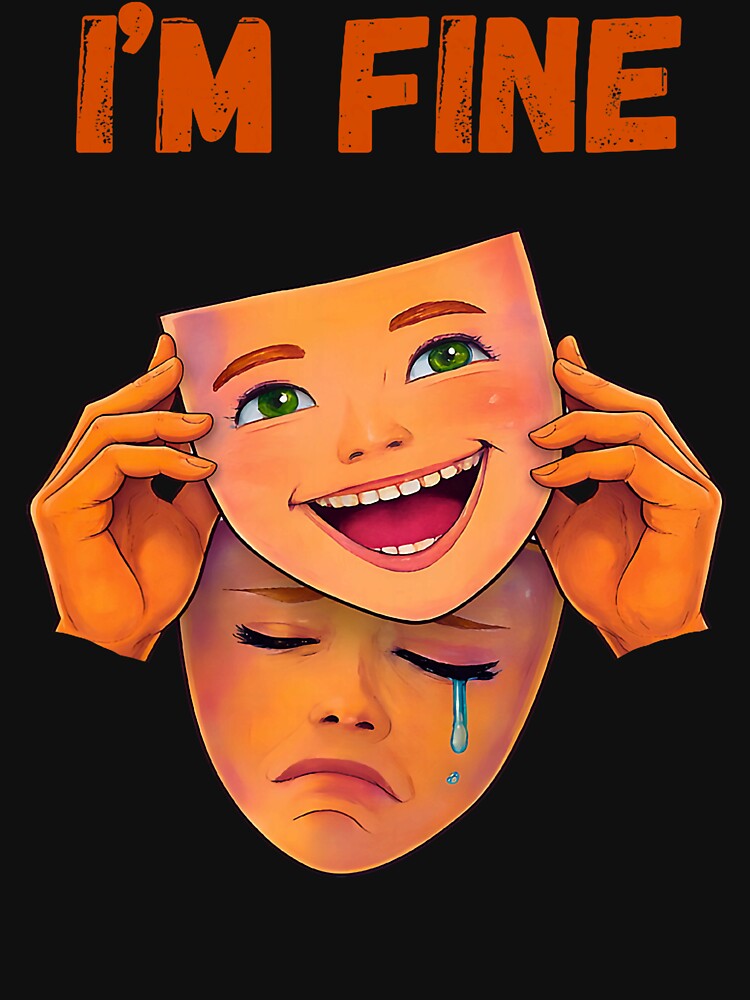 I’m Fine Sad Aesthetic Fake Smile Mental Health Design by cherylcarney
