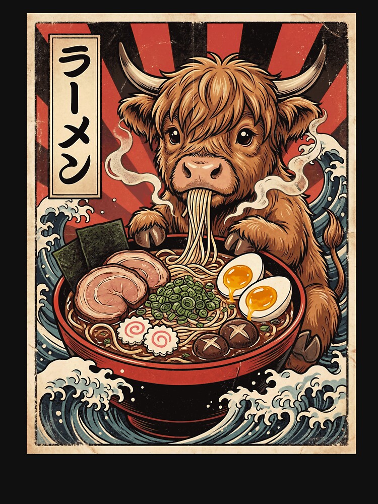 Vintage Highland Cow Ramen Japanese Kawaii Anime Animal Lover by TerryConnells