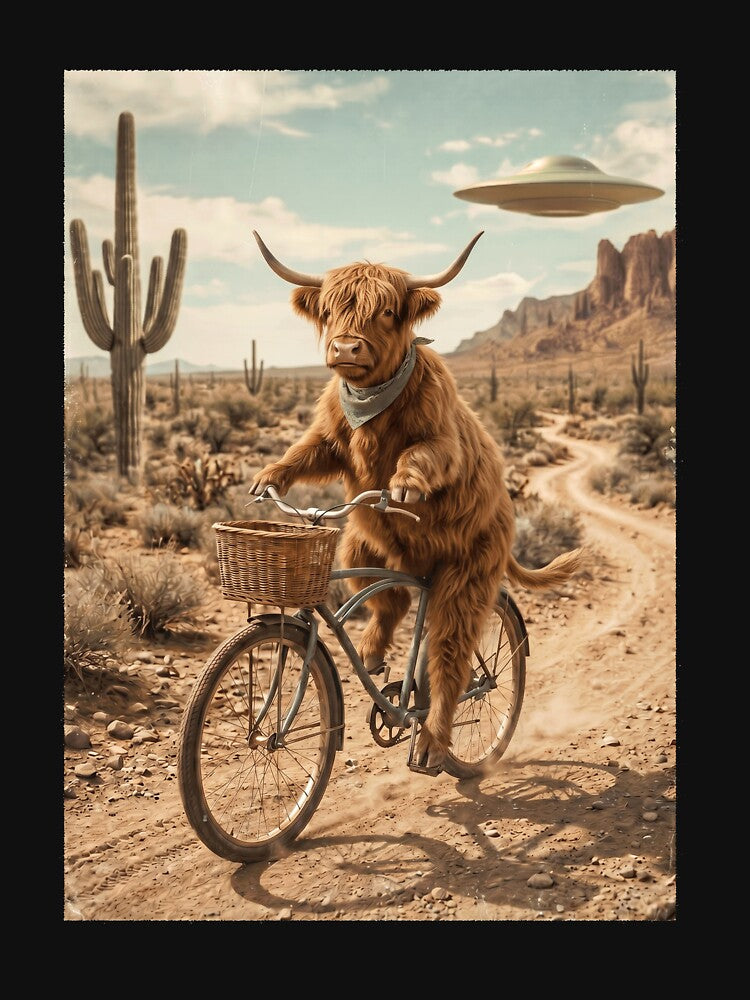 Highland Cow Riding Bike Wild West Western UFO Animal Lover by dian-rody-crest