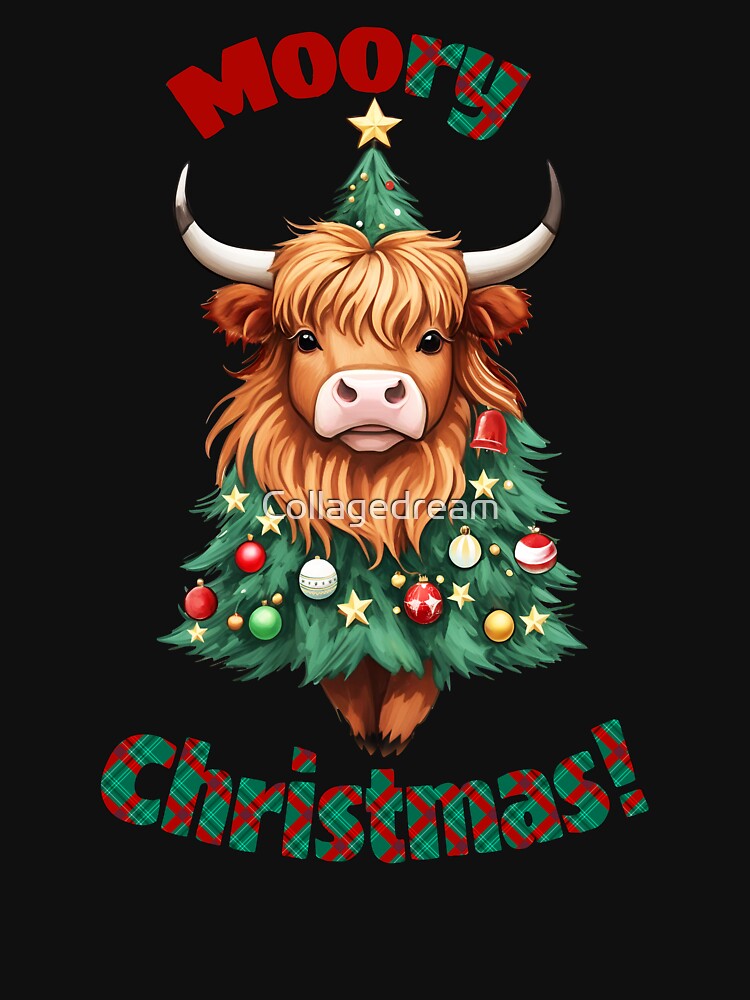 Highland Cow Christmas Merry and Bright, Scottish, Cow Xmas Farmer, Christmas sweater with cute Highland Cow by Collagedream