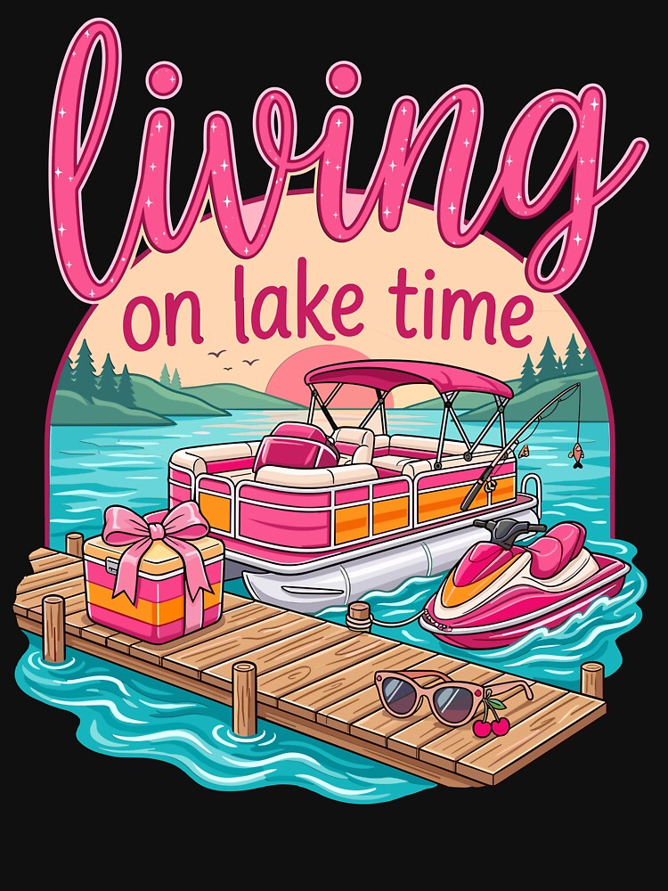 Living On Lake Time Preppy Pink Pontoon Boat by KroghDs
