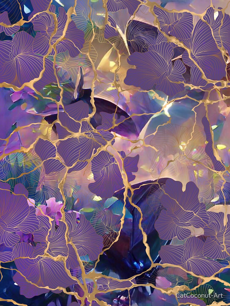 Japanese Garden: Butterflies and Flowers. Kintsugi Pattern by CatCoconut-Art
