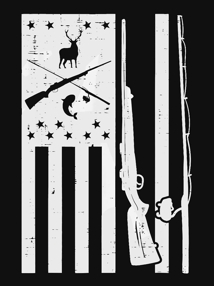 White US Flag Rifle Fishing Rod Fish Deer Hunting Patriotic by ScottSlade