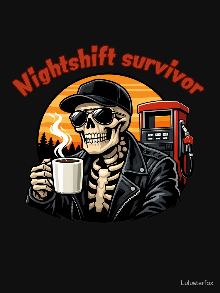 Nightshift Survivor Halloween Skeleton Trucker Coffee Gas Station Funny Driver Shirt by Lulustarfox