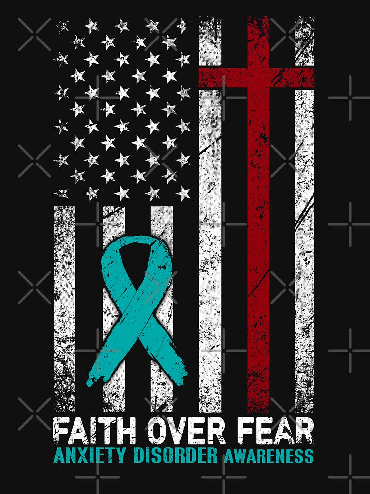 Christian Distressed USA Flag Cross Faith Over Fears Anxiety Disorder Awareness by Brad-FI