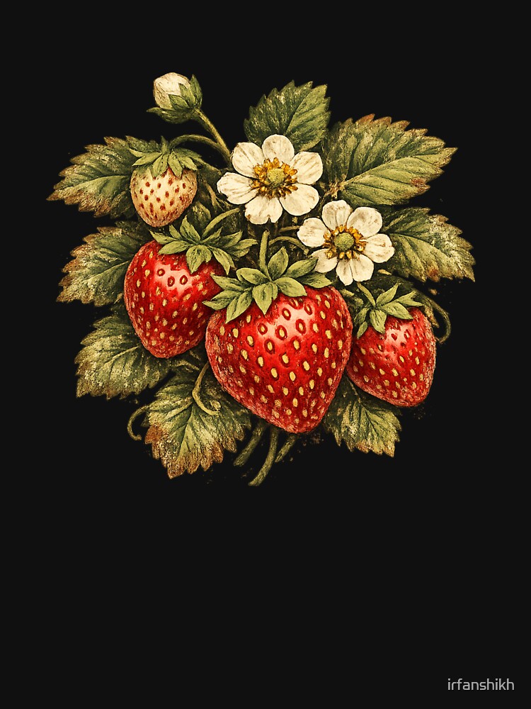 Vintage Botanical Strawberry Plant Illustration – Victorian Natural History Art | Strawberry Art Print Gift by irfanshikh