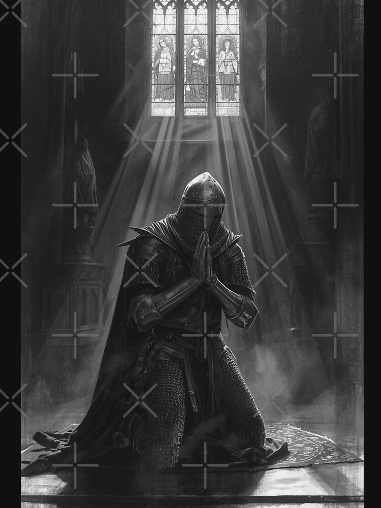 Gothic Knight Templar Praying In Cathedral Fine Art by VintageManiac