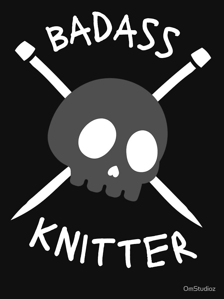 Knitter design Skull with knitting needle "crossbones" ~ BADASS KNITTER by OmStudioz