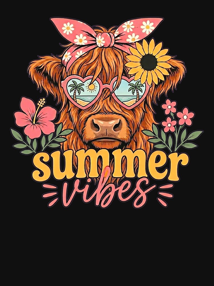 Highland Cow Summer Vibes Floral Women Girls Beach Tropical by clothesy7