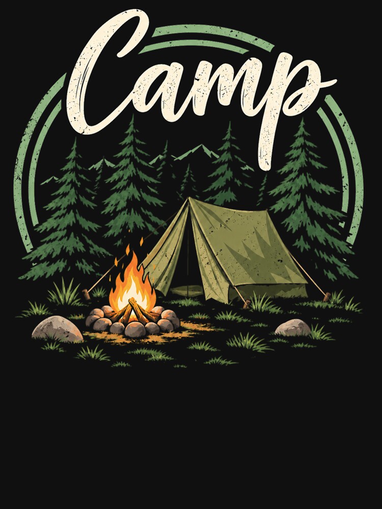 Camp – Vintage Forest Tent and Campfire by teemsa