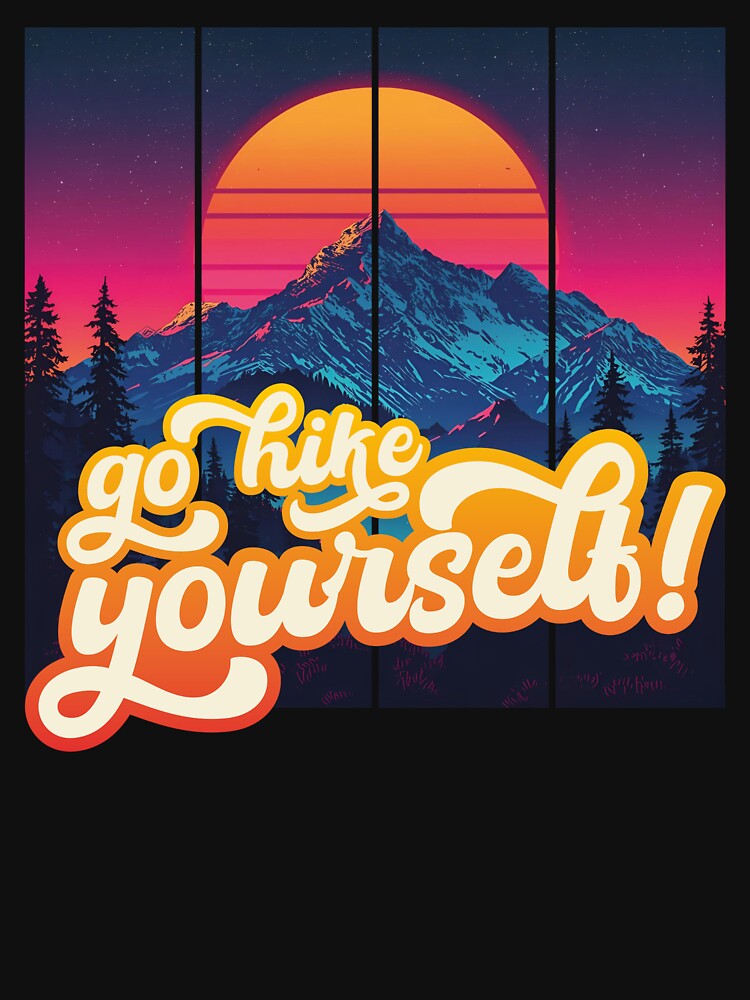 Go Hike Yourself – Retro Mountain Sunset Tee by UFOdesign