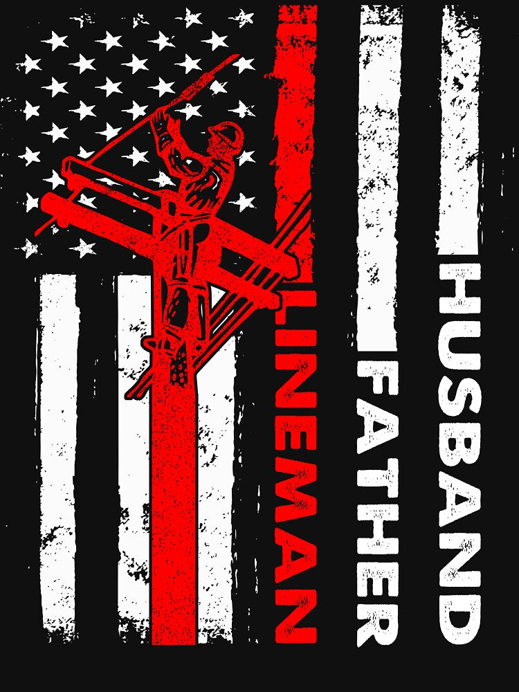 Father Day Gift - Husbans Father Lineman Flag T-Shirt by SunsetGloww