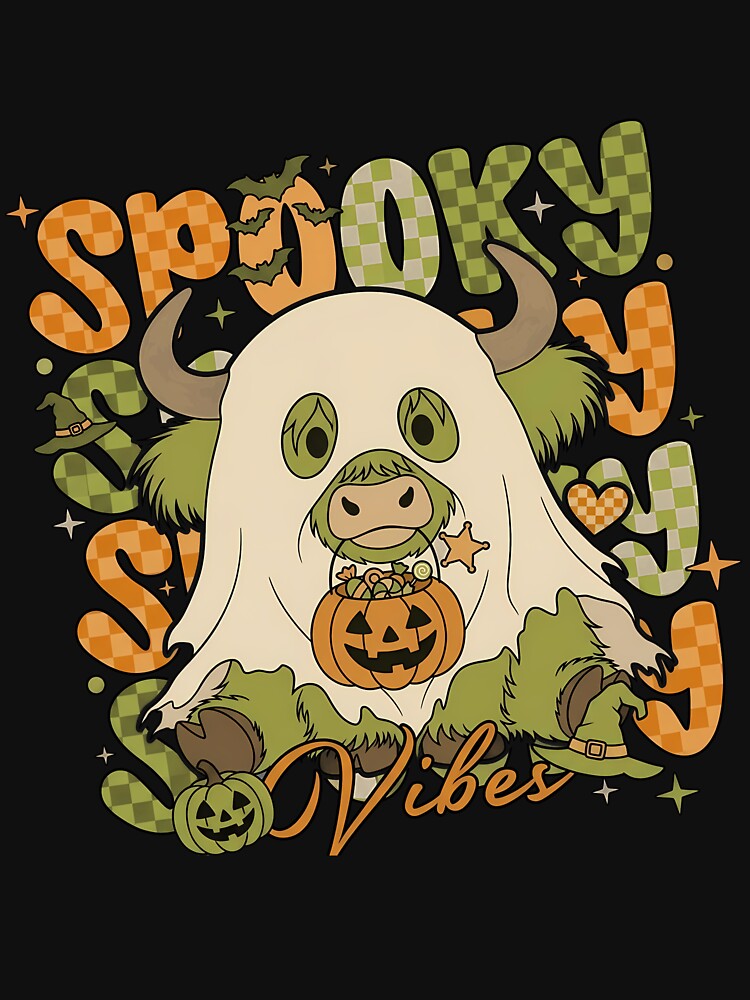 Cute Ghost Highland Cow Halloween Spooky by KroghDs