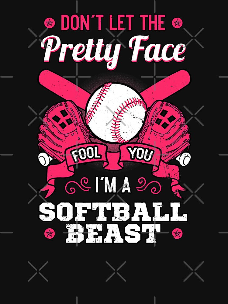 Don't Let The Pretty Face Fool You I'm A Softball Beast Funny Softball Beauty Girl by MichelSorour