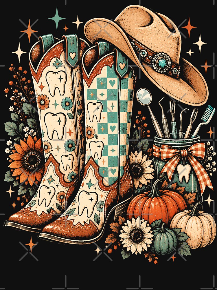 Cowgirl Dental Boots Autumn Western Dentist Halloween Fall Vibes by ArcaneArtistry