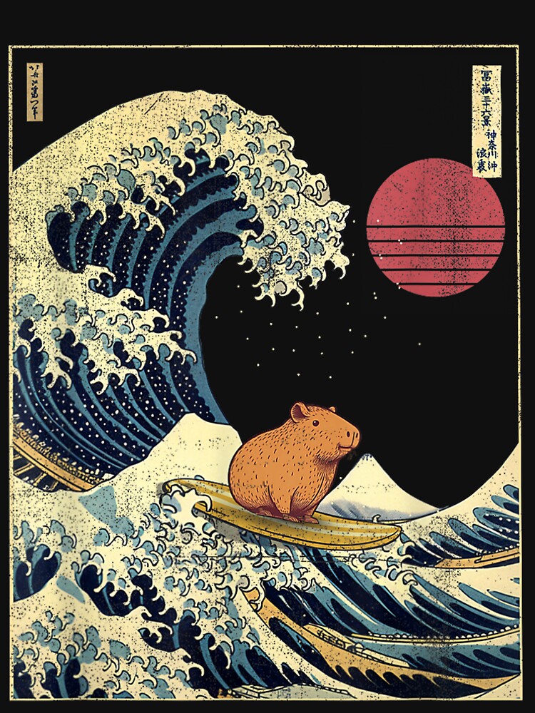 Capybara Japanese Kanagawa Wave Funny Surf Animal Art for Men Women Kids , Capybara Gift Lover by DZIRI NAJAT