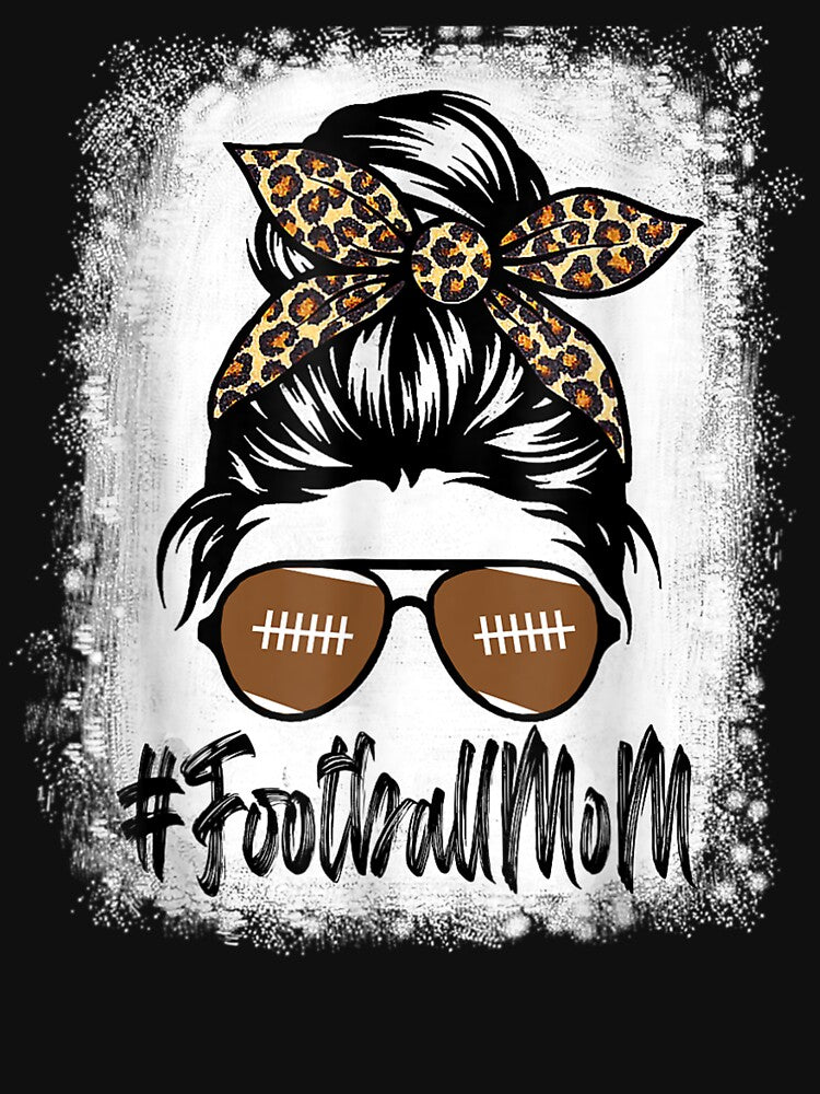 Bleached Football Mom Life With Leopard and Messy Bun Player by lydiamoranart