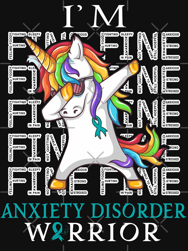 Unicorn Anxiety Disorder Warrior I'm Fine Anxiety Disorder Awareness by Hatjar
