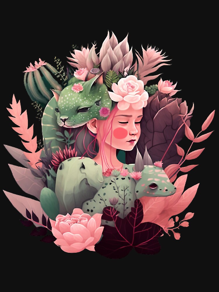 jolie dame plante catcus + 3 chats by BobaAndBearSvg