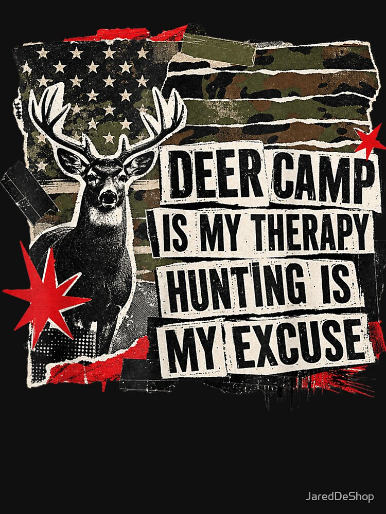 Deer Camp Therapy Hunting Excuse American Camo Men by JaredDeShop