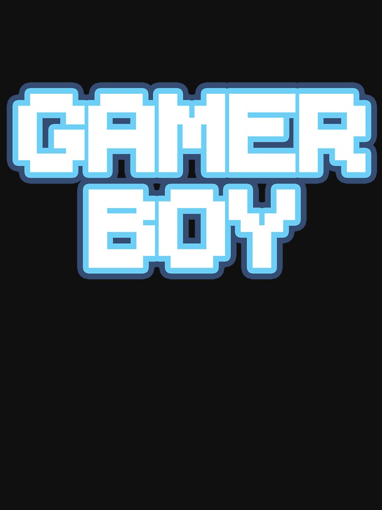 Gamer Boy White Blue Indigo Pixel Text Retro Videogame by Hi It's Elsie!
