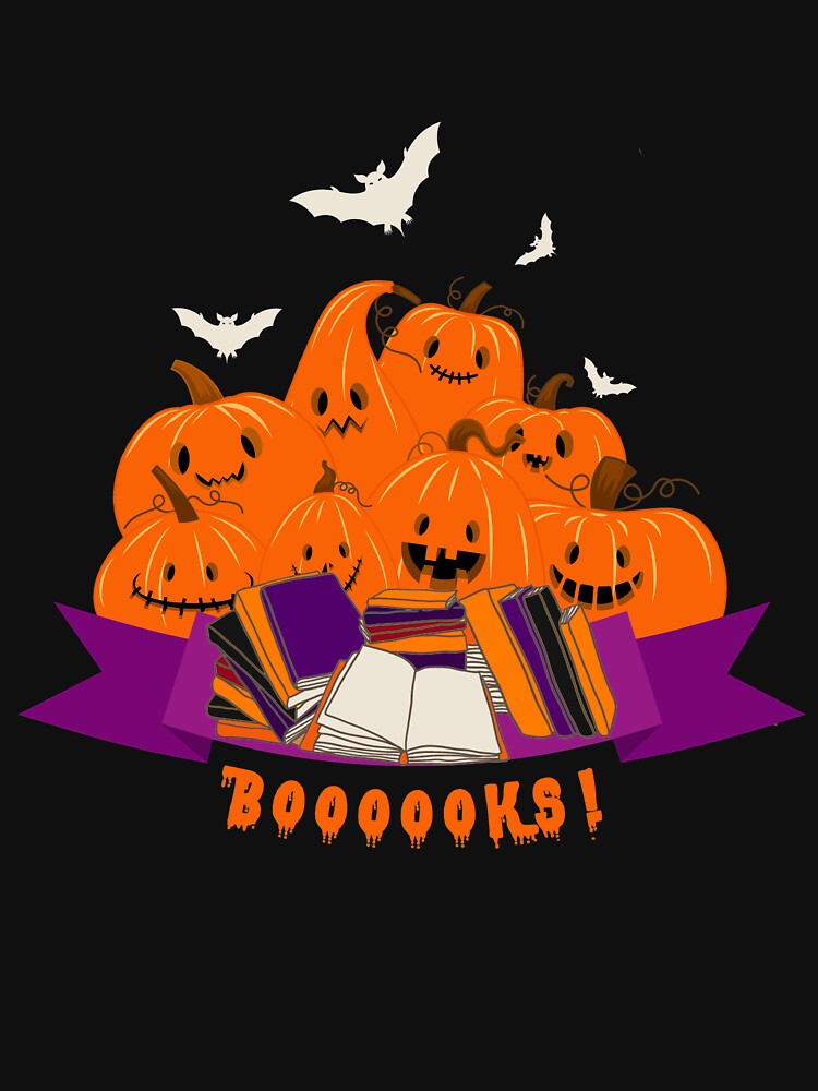 Boooooks Book Lover Library Halloween Pumkin Bat by Aymanerachif