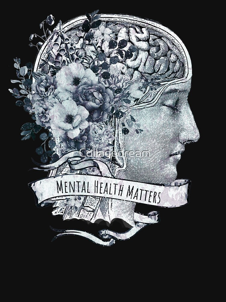 Brain blue anatomy floral mental health, brain psychology, Vintage style, mental health matters by Collagedream