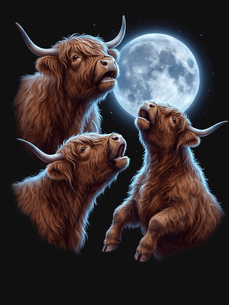 Highland Cow Howling Moon Art Animal Lover by TerryConnells