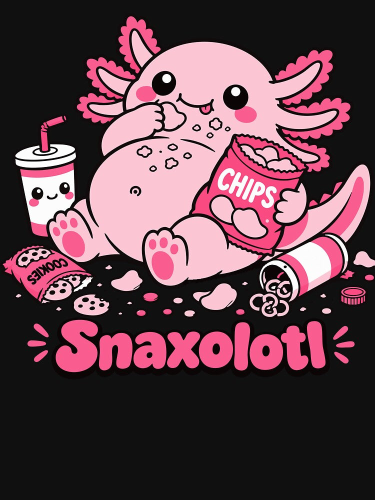 Snaxolotl - Cute Chubby Kawaii Axolotl Eating Snacks by Vanilla-Girl