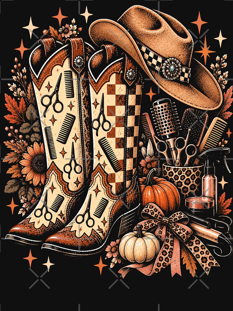 Cowgirl Hair Stylist Autumn Western Boots Hat & Beauty Salon Retro Design by ArcaneArtistry