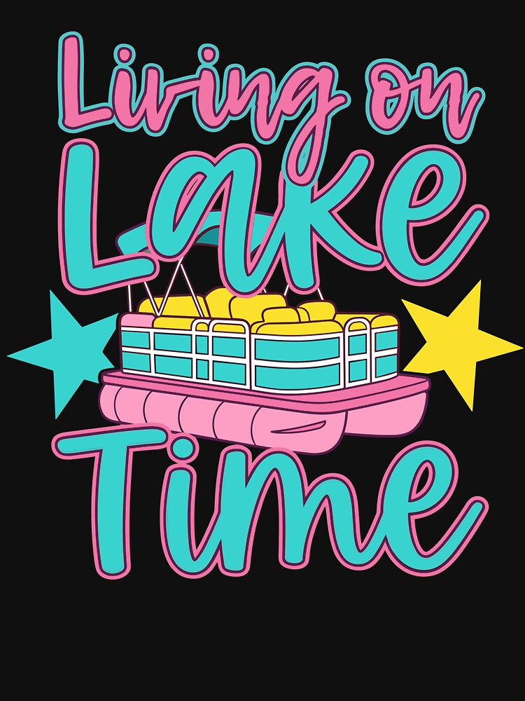 Living on Lake Time Pink Pontoon Boat Summer by KroghDs