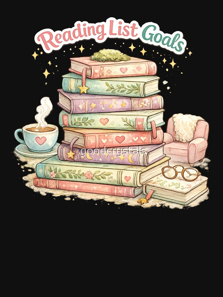 Reading List Goals Stacked Books Cute Sticker & T-Shirt by goodcrystals